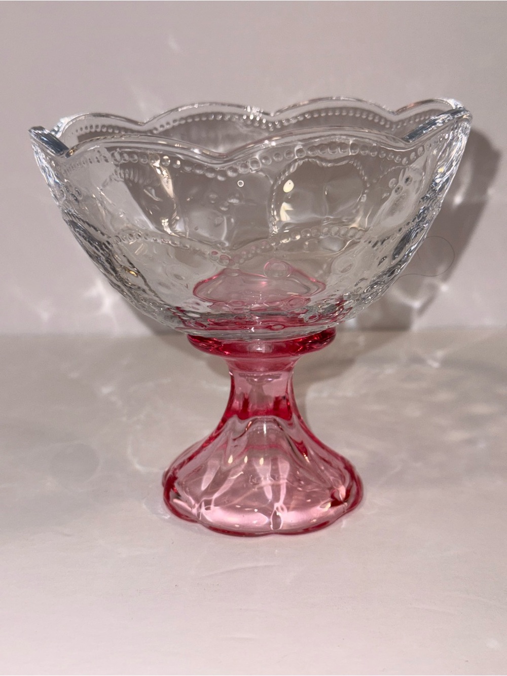 Vintage Pink Cranberry Clear Glass Pedestal Compote Candy Dish Like New